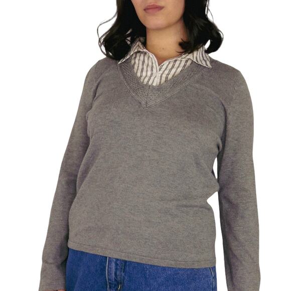 East 5th Y2k Vintage Gray Layered Collared Preppy Sweater Medium - Picture 7 of 8
